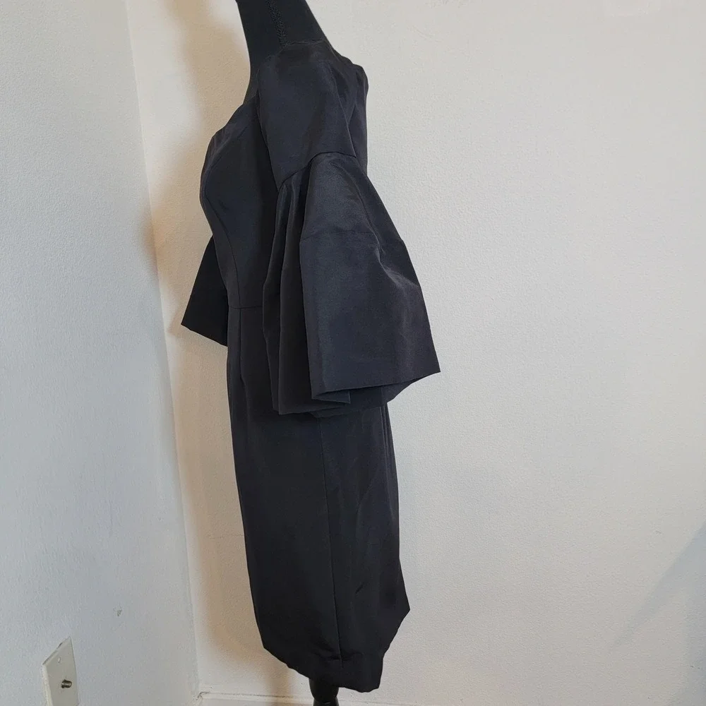 Carolina‎ Herrera Black Silk Lined Puff Balloon Bell Sleeve Knee Length USA Sz 8